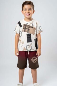 Erkek Çocuk Görsel ve Desing Yazı Detaylı Siyah Şortlu Takım