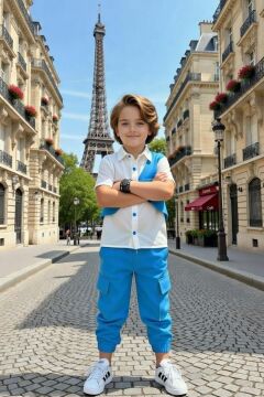 Erkek Çocuk Gabardin Gömlek ve Kemerli Yelek Kargo Cepli Pantolon Mavi Alt Üst Takım