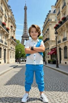 Erkek Çocuk Gabardin Gömlek ve Kemerli Yelek Kargo Cepli Pantolon Mavi Alt Üst Takım