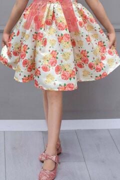 Kız Çocuk Çiçek Baskılı Yakası Transparan Fiyonk Detaylı Beyaz Elbise