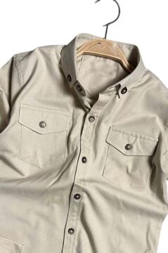 Erkek Çocuk Kolları Düğme Bağlama Detaylı Kapak Cepli Gabardin Bej Gömlek