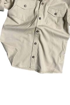 Erkek Çocuk Kolları Düğme Bağlama Detaylı Kapak Cepli Gabardin Bej Gömlek