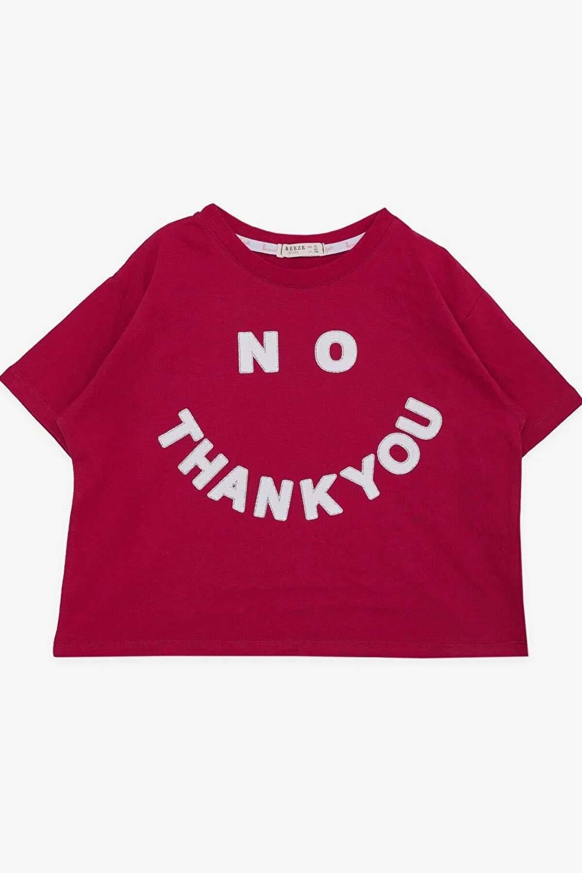 Kız Çocuk Simli Thank You Yazı Baskılı Fuşya Crop