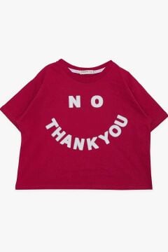 Kız Çocuk Simli Thank You Yazı Baskılı Fuşya Crop