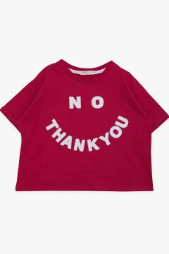 Kız Çocuk Simli Thank You Yazı Baskılı Fuşya Crop