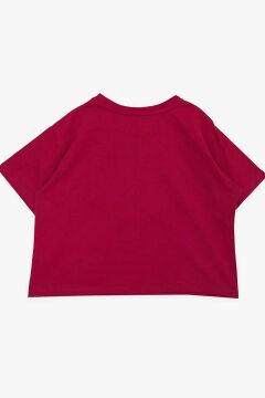 Kız Çocuk Simli Thank You Yazı Baskılı Fuşya Crop