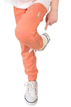 Kız Çocuk Üzeri Papatya Baskılı T-Shirt Çift Cepli Lastikli Turuncu Pijama Takımı