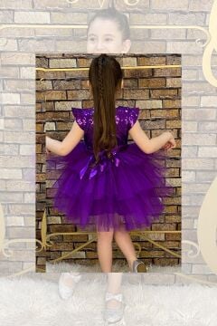 Kız Çocuk Üstü Pulpayet İşlemeli Katkat Mor Abiye