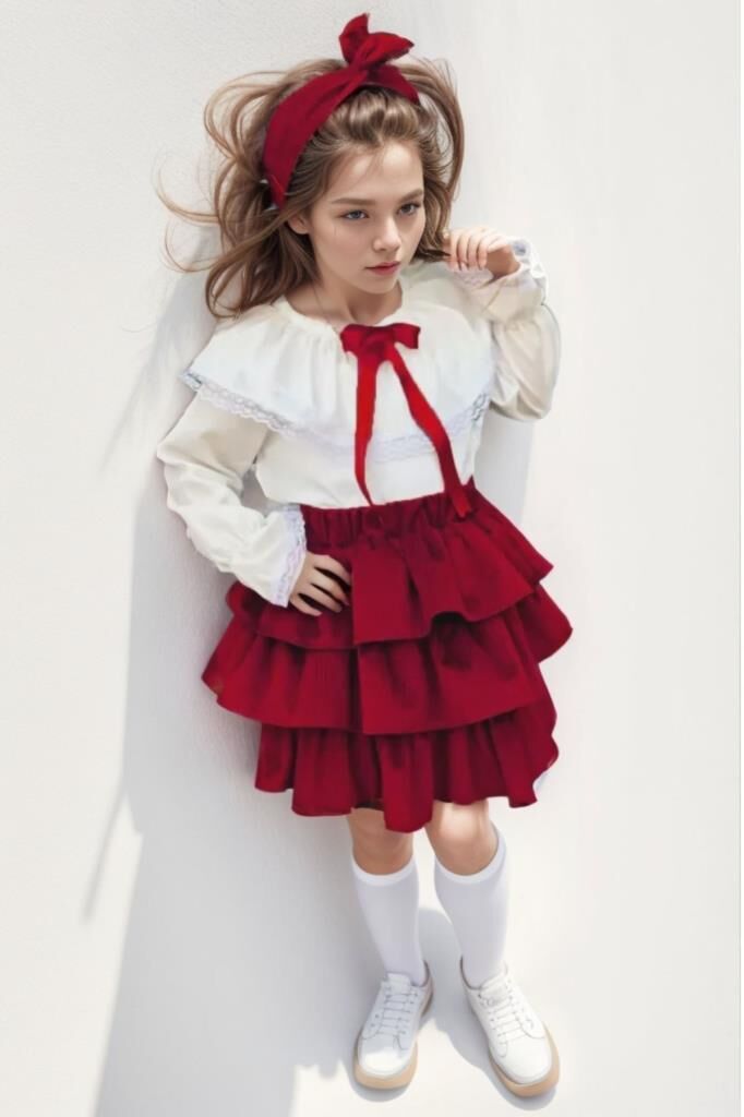 Kız Çocuk Üstü Volanlı Dantel İşlemeli Fırfırlı Bordo Etekli Takım