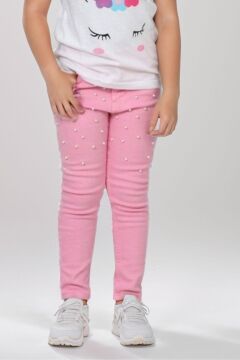 Kız Çocuk Unicorn Baskılı Tişört Boncuk İşlemeli Pembe Pantolon Alt Üst Takım