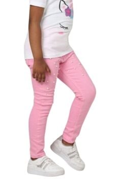 Kız Çocuk Unicorn Baskılı Tişört Boncuk İşlemeli Pembe Pantolon Alt Üst Takım
