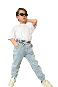 Erkek Çocuk Beli Lastikli İp Detaylı Jogger Kot Pantolon