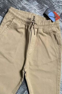Erkek Çocuk Beli Lastikli İp Detaylı Gabardin Jogger Krem Kot Pantolon