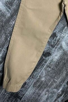 Erkek Çocuk Beli Lastikli İp Detaylı Gabardin Jogger Krem Kot Pantolon