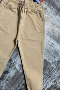 Erkek Çocuk Beli Lastikli İp Detaylı Gabardin Jogger Krem Kot Pantolon