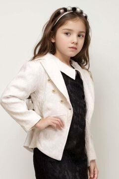 Kız Çocuk Cepli Blazer Ceket Dantelli Çiçek Işlemeli Bebe Yakalı Siyah Elbise