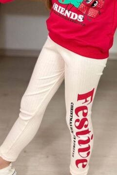 Kız Çocuk Friends Yazı ve Noel Ağacı Detaylı Kırmızı Taytlı Takım