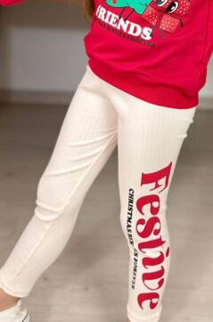 Kız Çocuk Friends Yazı ve Noel Ağacı Detaylı Kırmızı Taytlı Takım