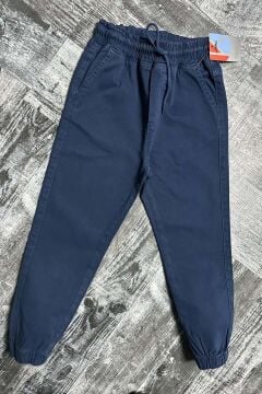 Erkek Çocuk Beli Lastikli İp Detaylı Gabardin Jogger Lacivert Kot Pantolon