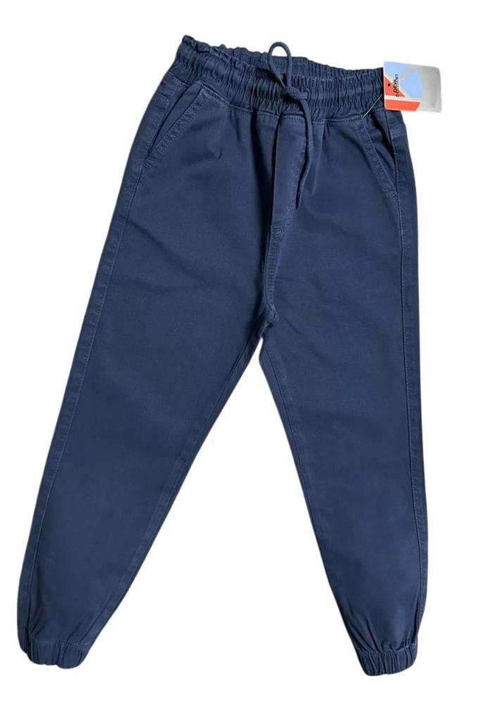Erkek Çocuk Beli Lastikli İp Detaylı Gabardin Jogger Lacivert Kot Pantolon