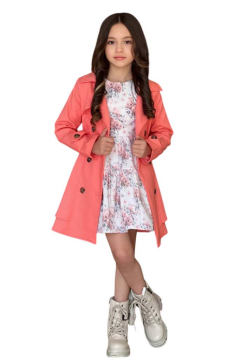 Kız Çocuk Çiçek Desenli Piliseli Yavru Ağzı Trençkotlu Elbise