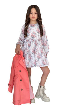 Kız Çocuk Çiçek Desenli Piliseli Yavru Ağzı Trençkotlu Elbise