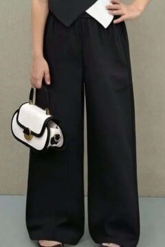 Kız Çocuk Asimetrik Kesim Çift Renk Yelek Palazzo Pantolon Siyah Alt Üst Takım