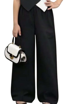 Kız Çocuk Asimetrik Kesim Çift Renk Yelek Palazzo Pantolon Siyah Alt Üst Takım