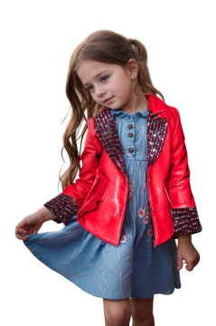 Kız Çocuk Yakası ve Bilekleri Pulpayet İşlemeli Çift Düğmeli Kırmızı Blazer Ceket