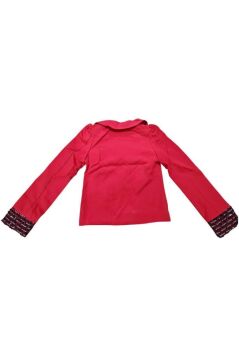 Kız Çocuk Yakası ve Bilekleri Pulpayet İşlemeli Çift Düğmeli Kırmızı Blazer Ceket