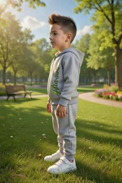 Erkek Bebek Avacado Yazı ve Arkasında Avakado İşlemeli Fermuarlı Gri Tulum