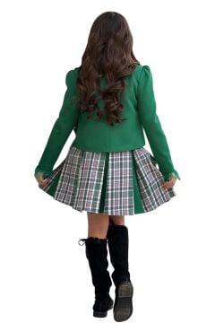Kız Çocuk Blazer Ceket, Kravat Çizgili Yeşil Etekli Takım