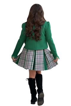 Kız Çocuk Blazer Ceket, Kravat Çizgili Yeşil Etekli Takım