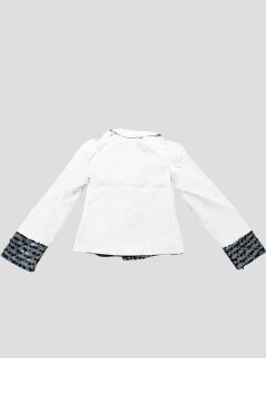 Kız Çocuk Yakası ve Bilekleri Pulpayet İşlemeli Çift Düğmeli Beyaz Blazer Ceket