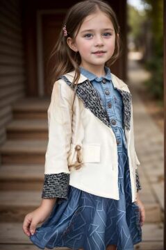 Kız Çocuk Yakası ve Bilekleri Pulpayet İşlemeli Çift Düğmeli Beyaz Blazer Ceket