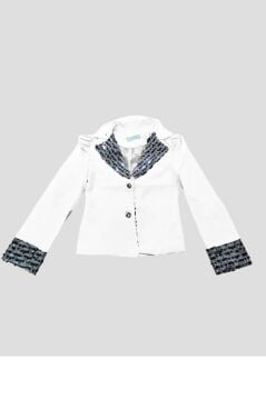Kız Çocuk Yakası ve Bilekleri Pulpayet İşlemeli Çift Düğmeli Beyaz Blazer Ceket