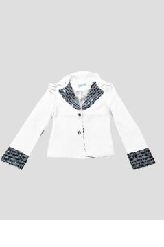 Kız Çocuk Yakası ve Bilekleri Pulpayet İşlemeli Çift Düğmeli Beyaz Blazer Ceket