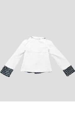 Kız Çocuk Yakası ve Bilekleri Pulpayet İşlemeli Çift Düğmeli Beyaz Blazer Ceket