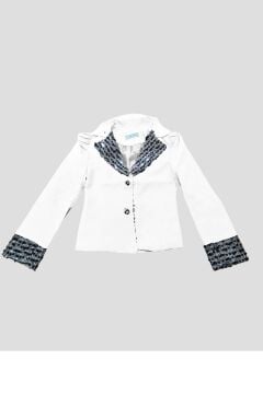 Kız Çocuk Yakası ve Bilekleri Pulpayet İşlemeli Çift Düğmeli Beyaz Blazer Ceket