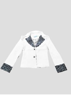 Kız Çocuk Yakası ve Bilekleri Pulpayet İşlemeli Çift Düğmeli Beyaz Blazer Ceket