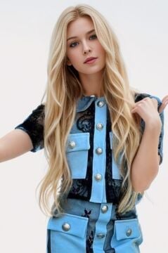 Kız Çocuk Transparan Dantel İşlemeli İçi Astarlı Cep Detaylı Mavi Etekli Takım