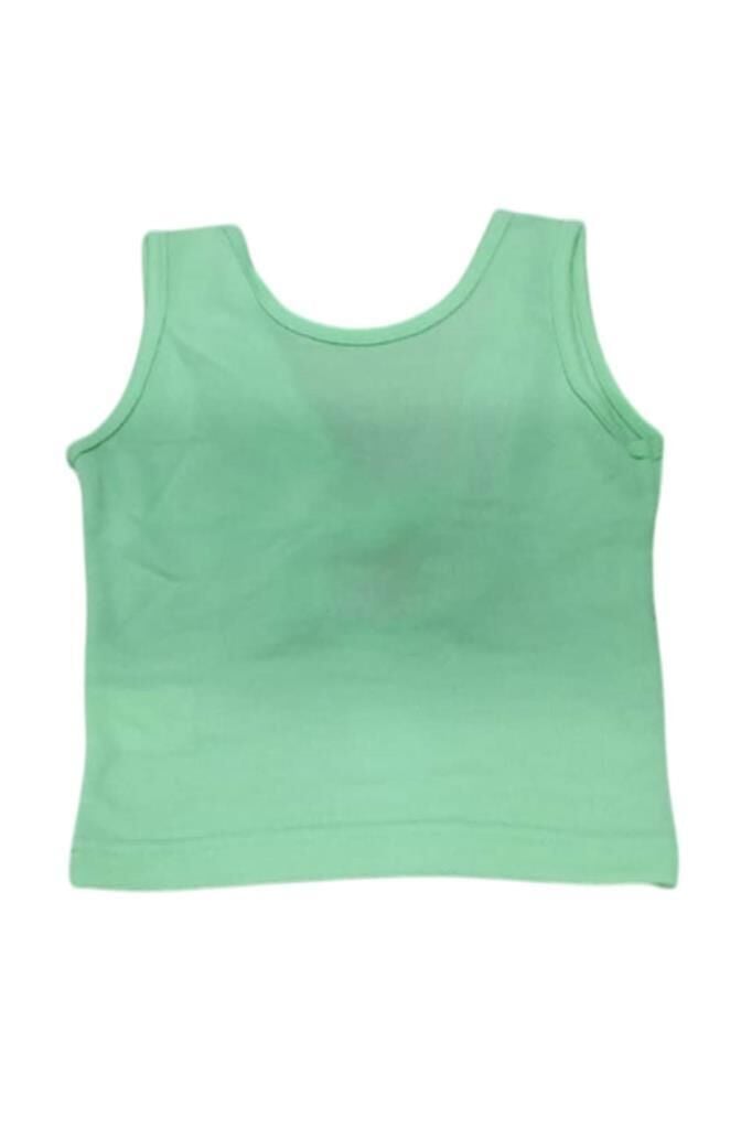 Kız Çocuk Bisiklet Yaka Askılı Sırtı Açık Bağlama Detaylı Fitilli Yeşil Bluz