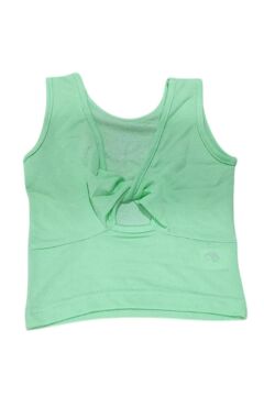 Kız Çocuk Bisiklet Yaka Askılı Sırtı Açık Bağlama Detaylı Fitilli Yeşil Bluz