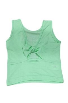 Kız Çocuk Bisiklet Yaka Askılı Sırtı Açık Bağlama Detaylı Fitilli Yeşil Bluz