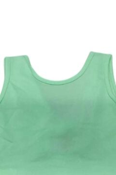 Kız Çocuk Bisiklet Yaka Askılı Sırtı Açık Bağlama Detaylı Fitilli Yeşil Bluz