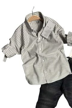 Erkek Çocuk Çizgili Keten Gömlek Siyah Jean Pantolon Alt Üst Takım