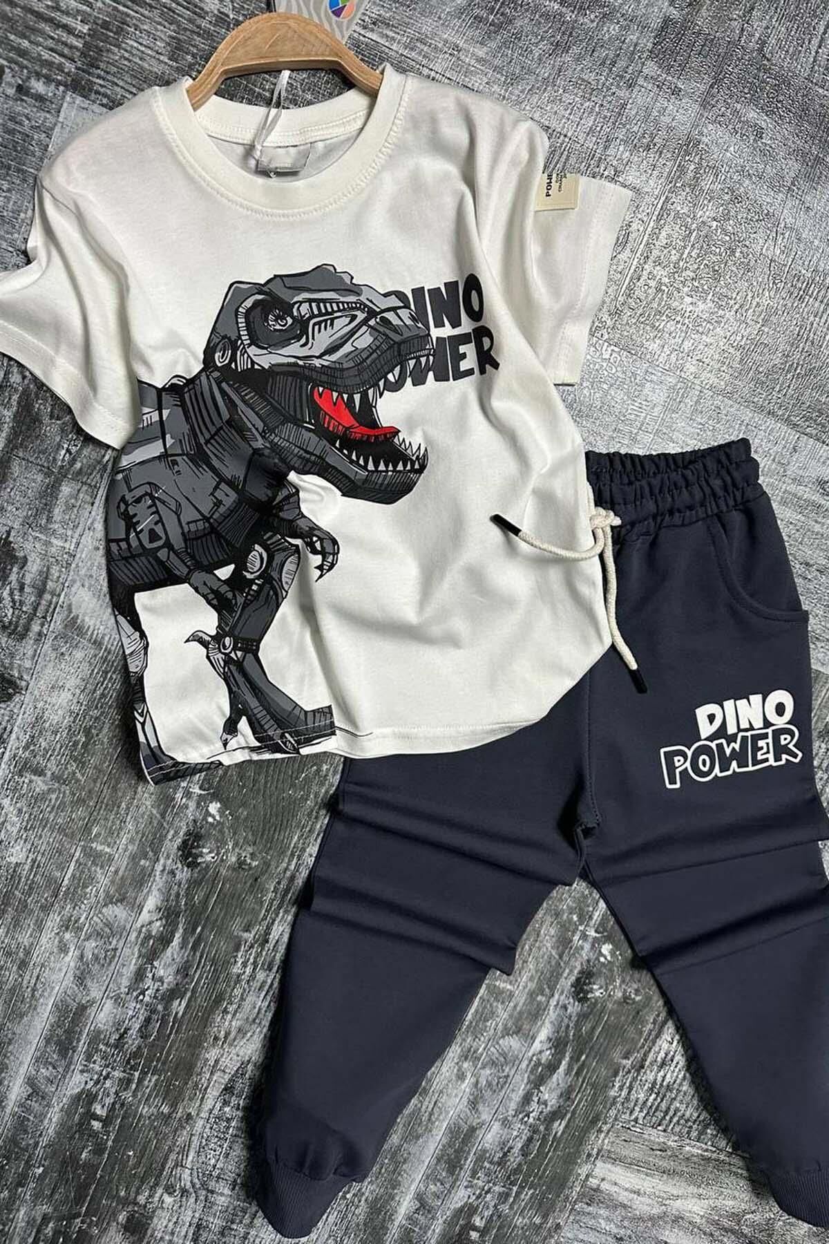 Erkek Çocuk Dinazor Digital Baskı Ve Yazı Detaylı T-Shirt Siyah Eşofman Takım