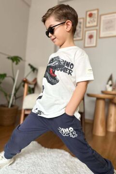 Erkek Çocuk Dinazor Digital Baskı Ve Yazı Detaylı T-Shirt Siyah Eşofman Takım