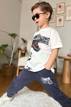 Erkek Çocuk Dinazor Digital Baskı Ve Yazı Detaylı T-Shirt Siyah Eşofman Takım