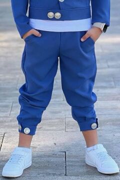 Erkek Çocuk Bisiklet Yaka Bluz ve Gümüş Düğme Detaylı Lacivert Ceket Alt Üst Takım
